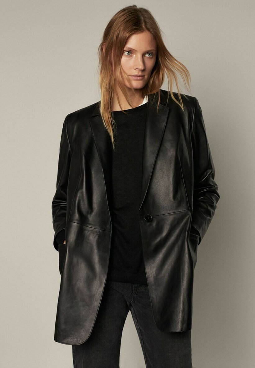Women’s Classic Black Leather Coat
