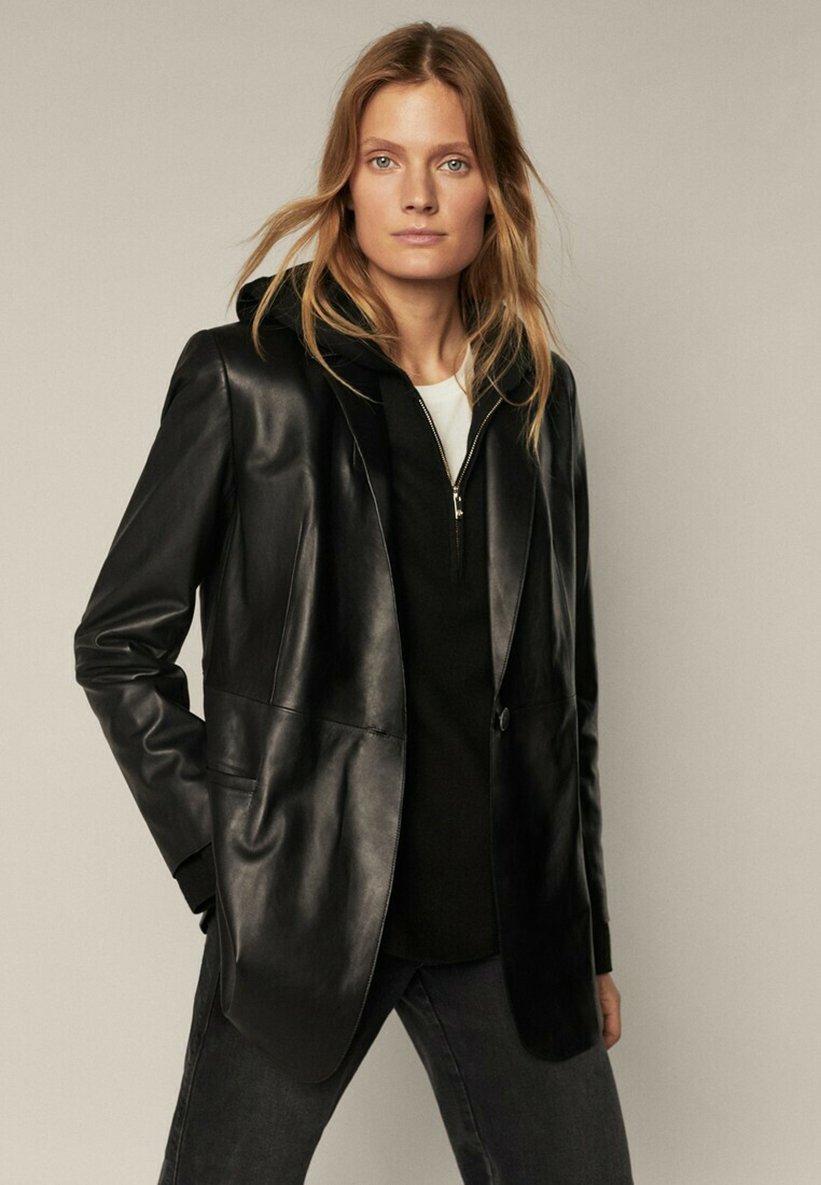 Women’s Classic Black Leather Coat