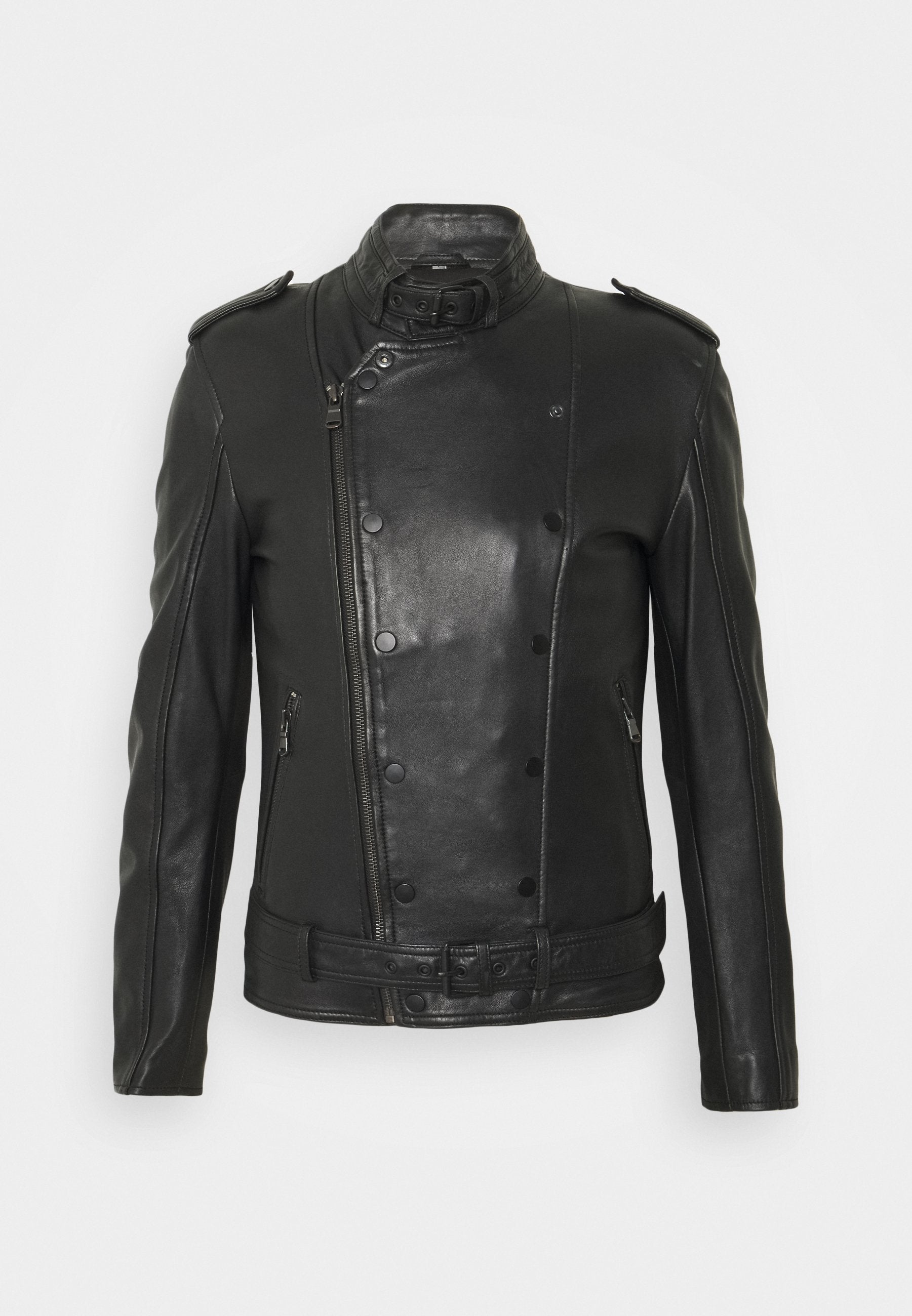 Men's Black Leather Black Zippers Biker Jacket