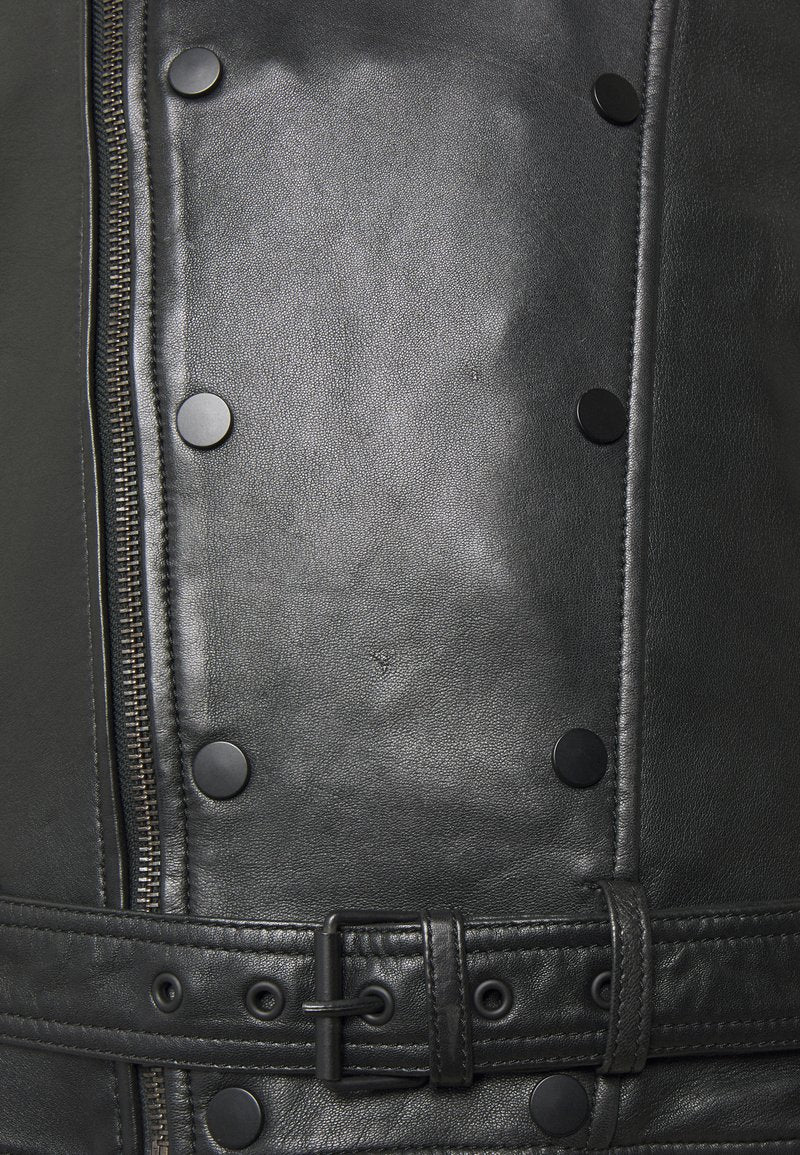 Men's Black Leather Black Zippers Biker Jacket