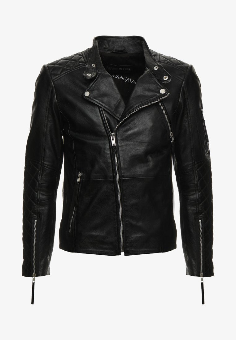 Black Leather Biker Jacket for Men
