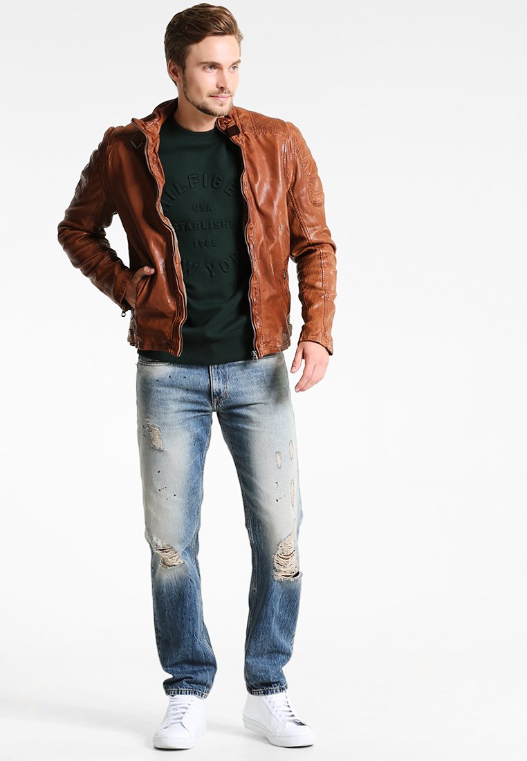 Men's Camel Brown Leather Biker jacket