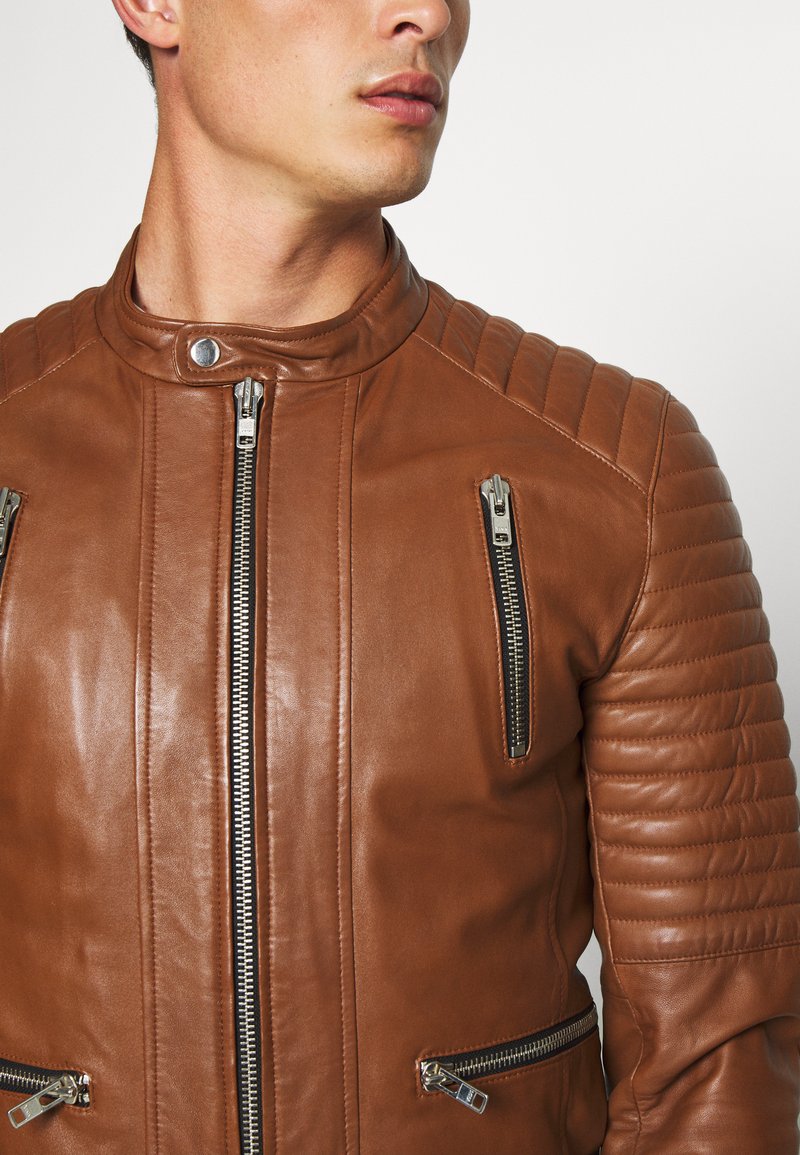 Men's Tan Brown Leather Biker Jacket