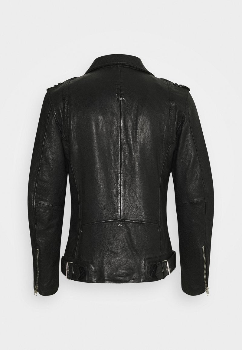 Men’s Black Leather Distressed Biker Jacket