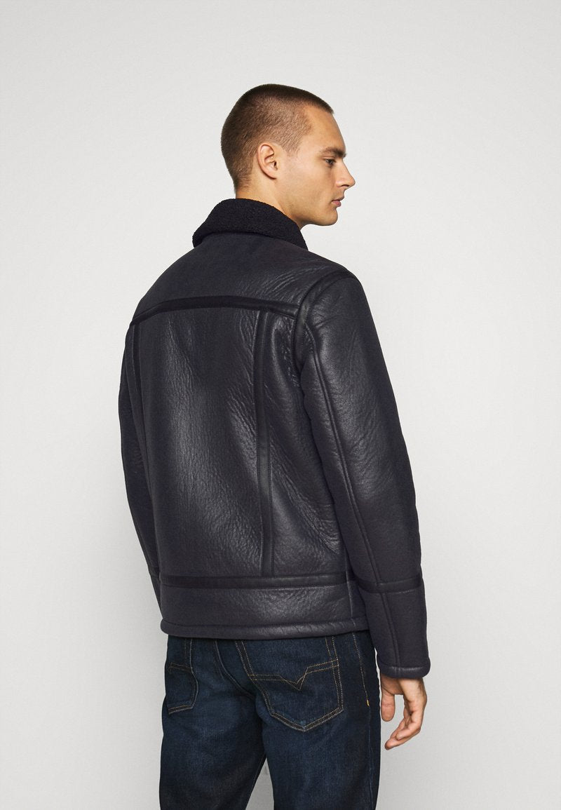 Men's Aviator Black Leather Shearling Jacket