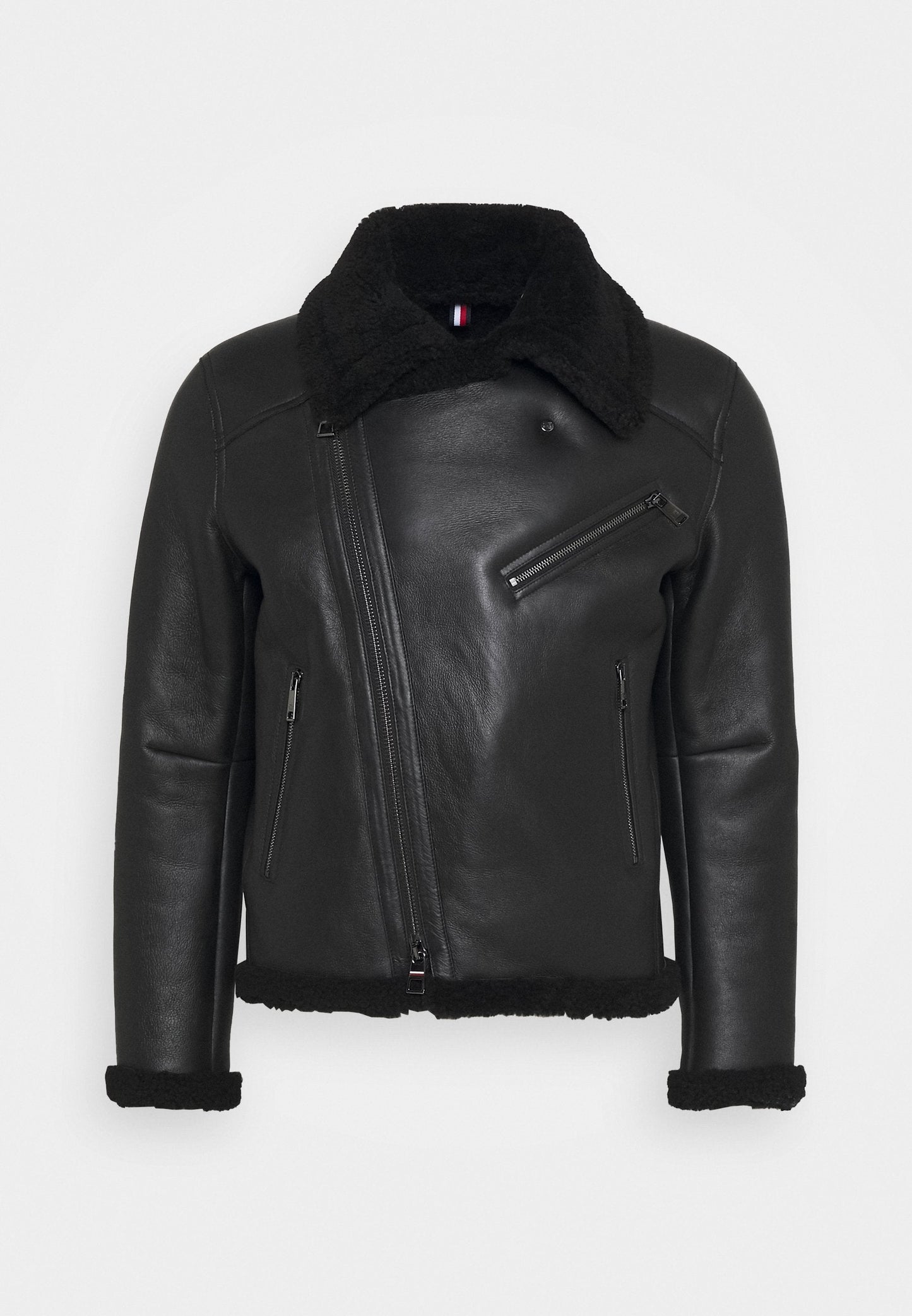 Men's Biker Black Leather Shearling Jacket