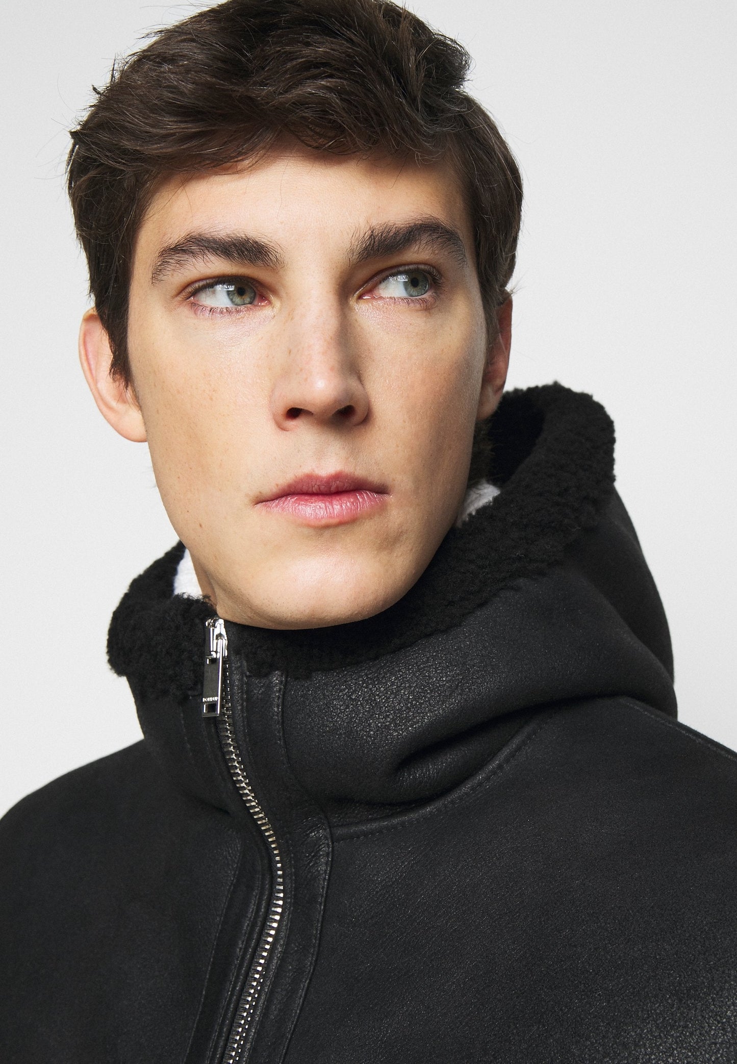 Men's Black Leather Shearling Hooded Jacket