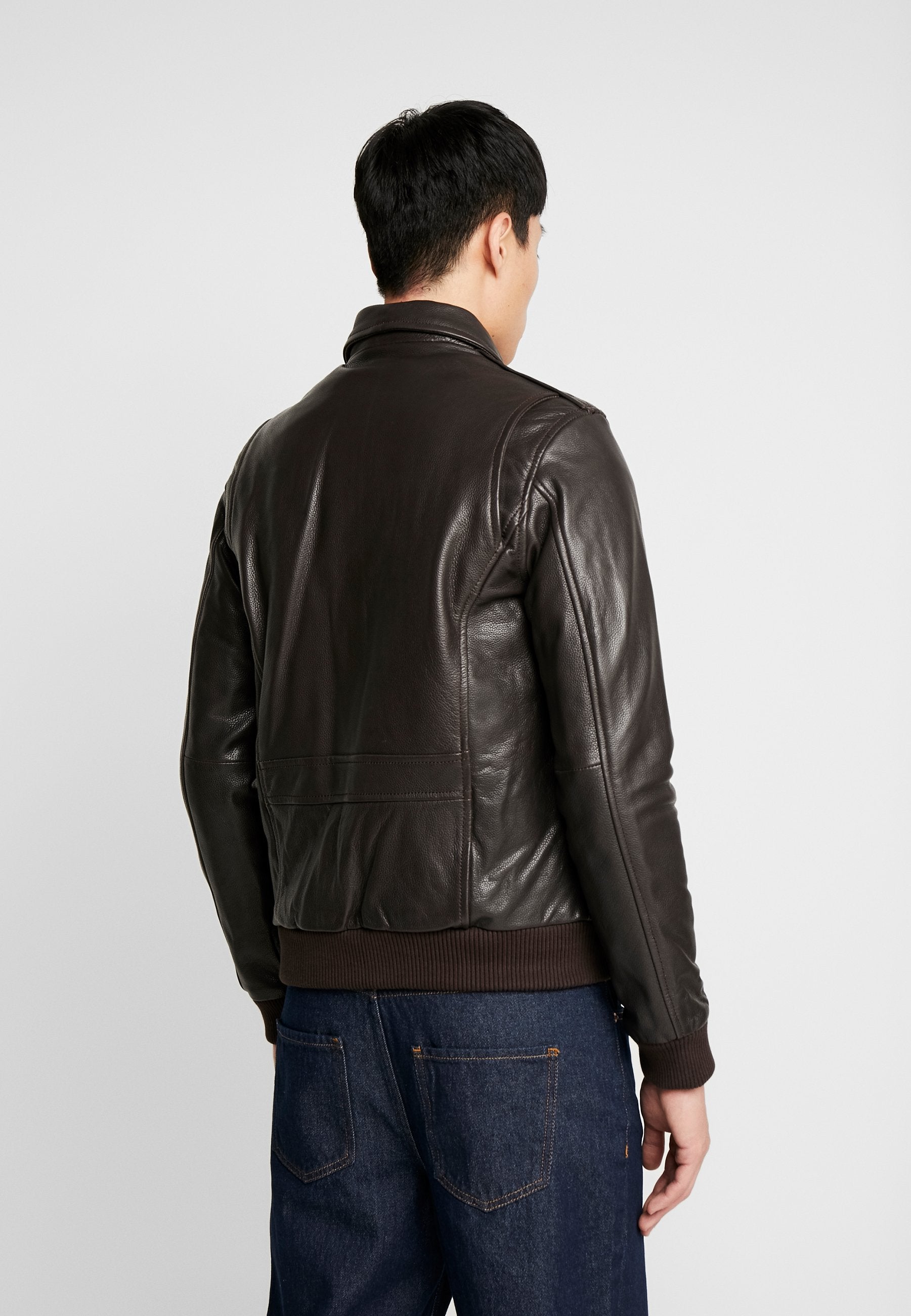 Men's Dark Brown Leather Fur Collar Bomber Jacket