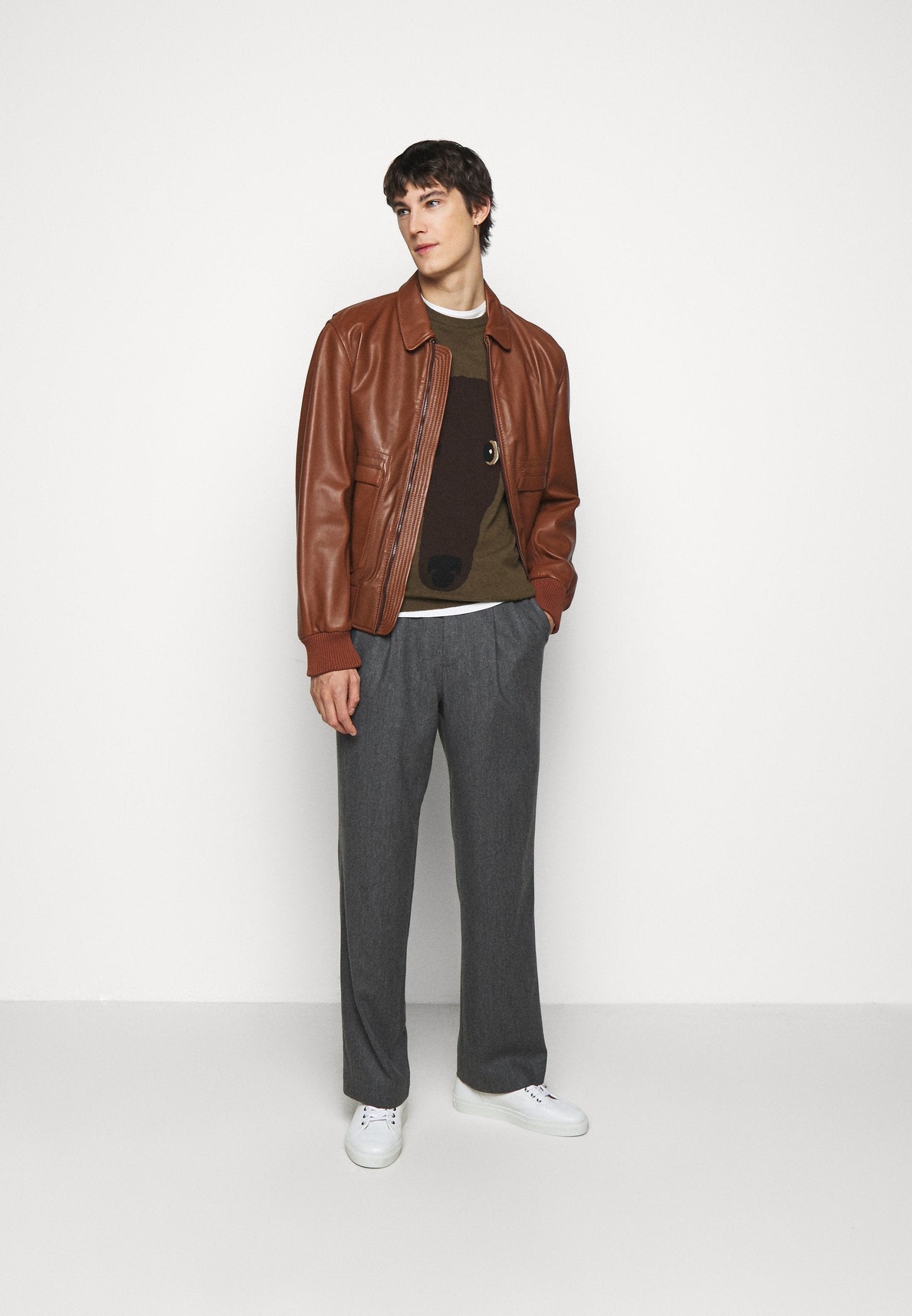 Men’s Tan Brown Leather Bomber Jacket