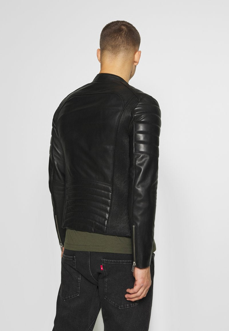 Men's Black Leather Biker Jacket
