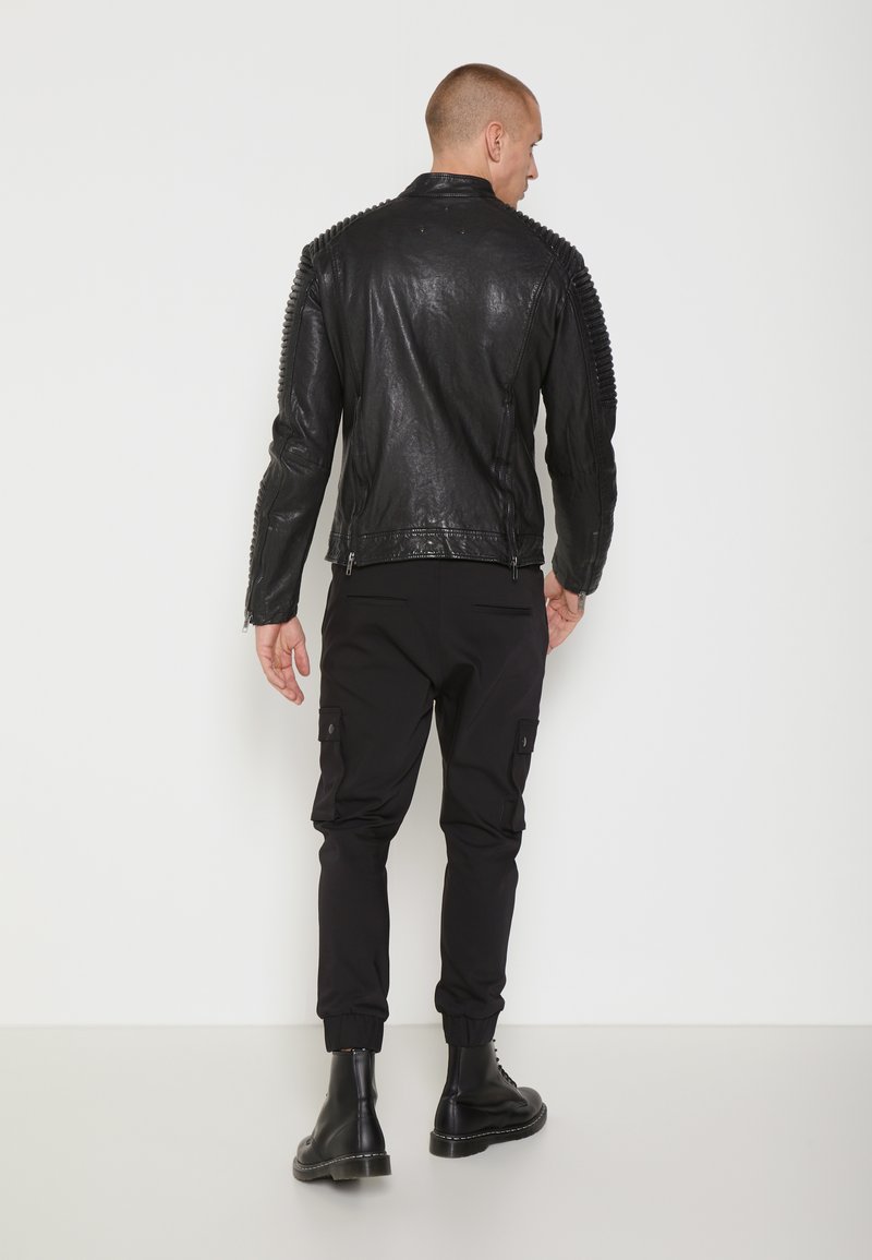 Men’s Black Leather Distressed Biker Jacket