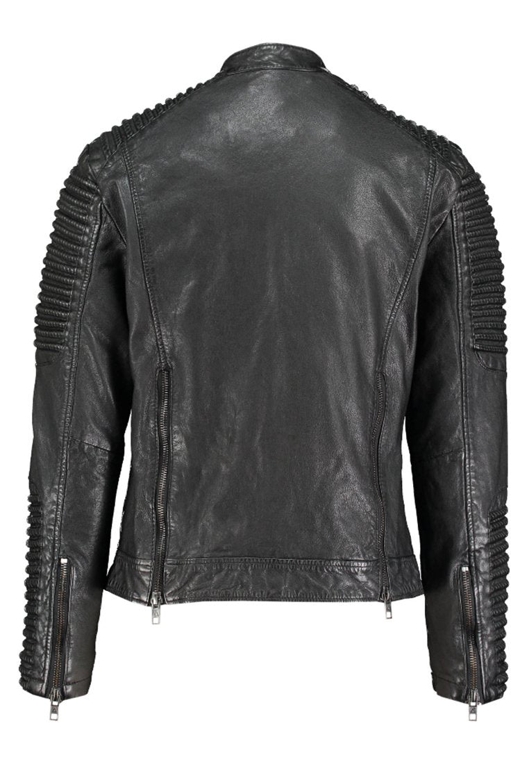 Men’s Black Leather Distressed Biker Jacket