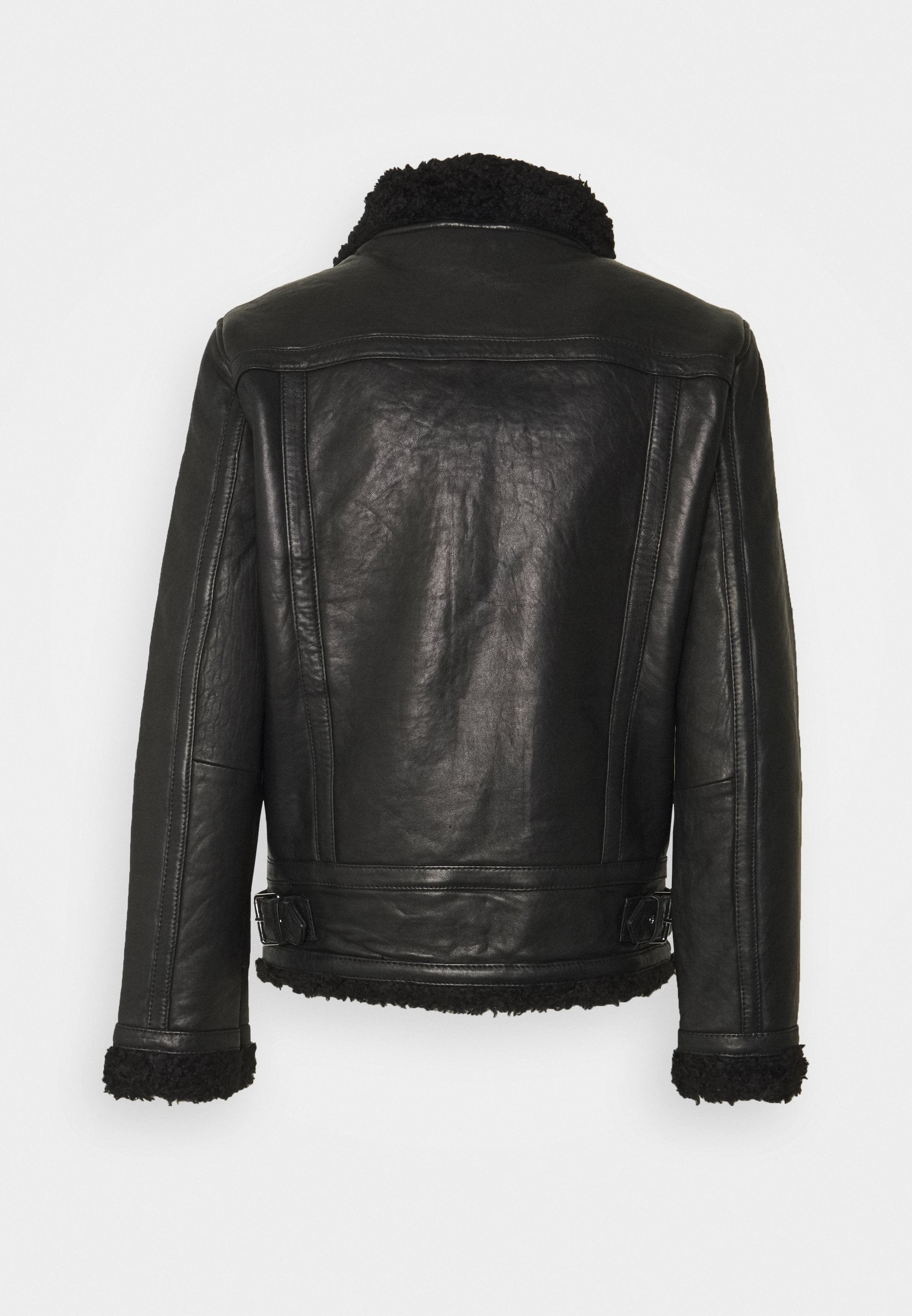 Men's Black Leather Black Shearling Jacket