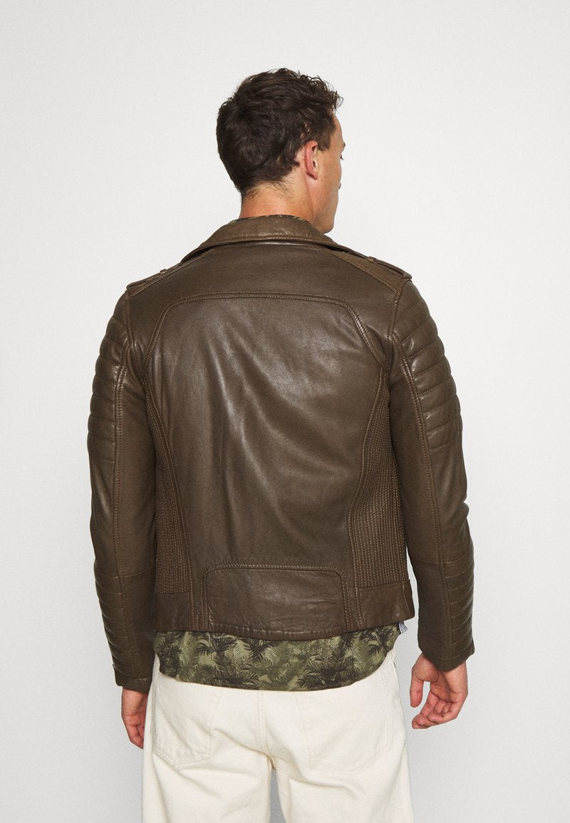 Men's Chocolate Brown Leather Biker Jacket