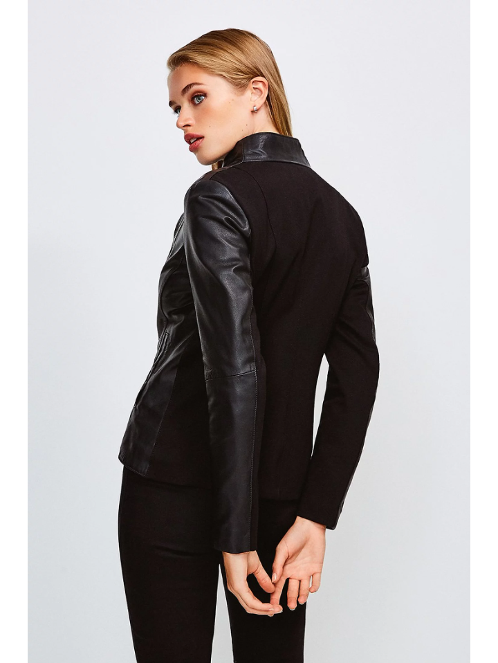 Women’s Black Leather Jacket Cotton Back