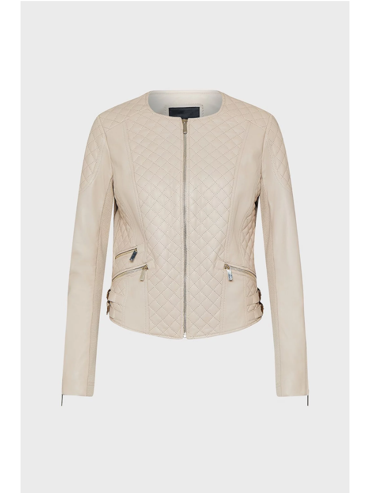 WOMEN’S BEIGE CREAM LEATHER BIKER JACKET