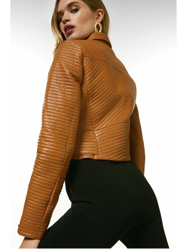Women’s Tan Brown Leather Biker Jacket