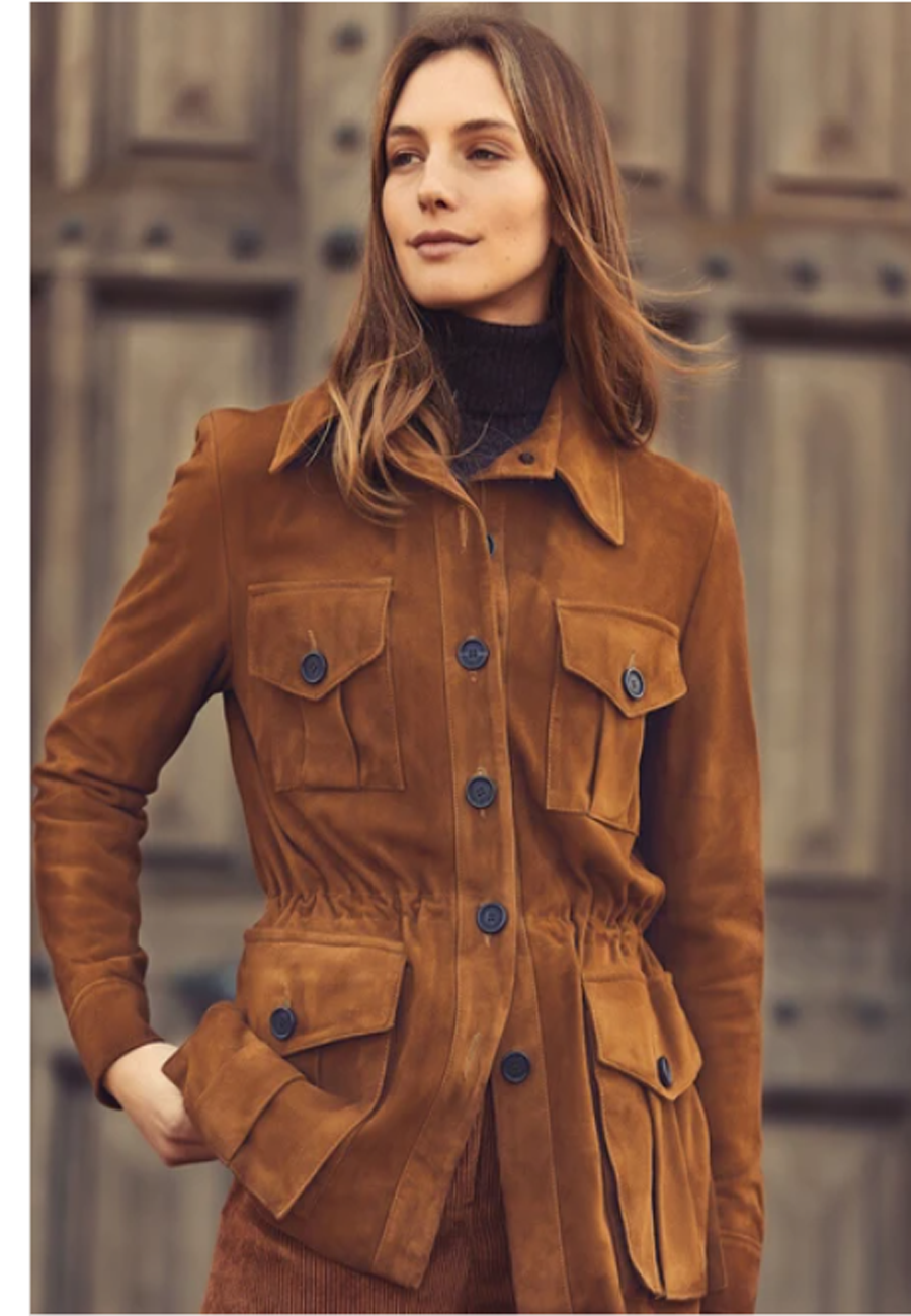 Women’s Tan Brown Suede Leather Button Downed Coat