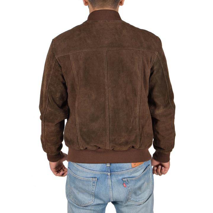 Men’s Chocolate Brown Suede Leather Bomber Jacket