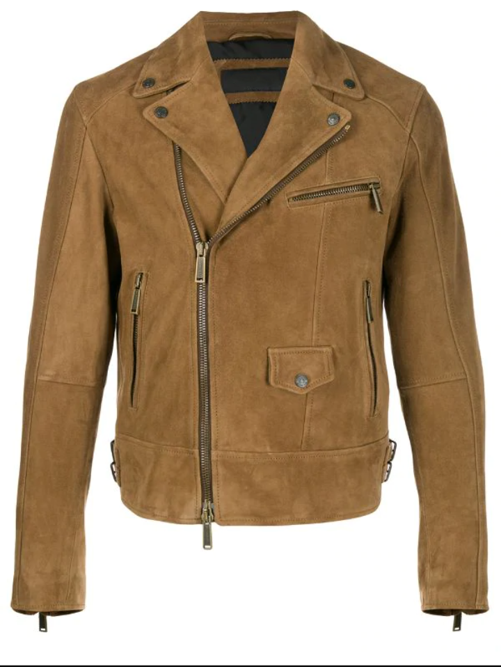 Men’s Brown Suede Leather Biker Jacket