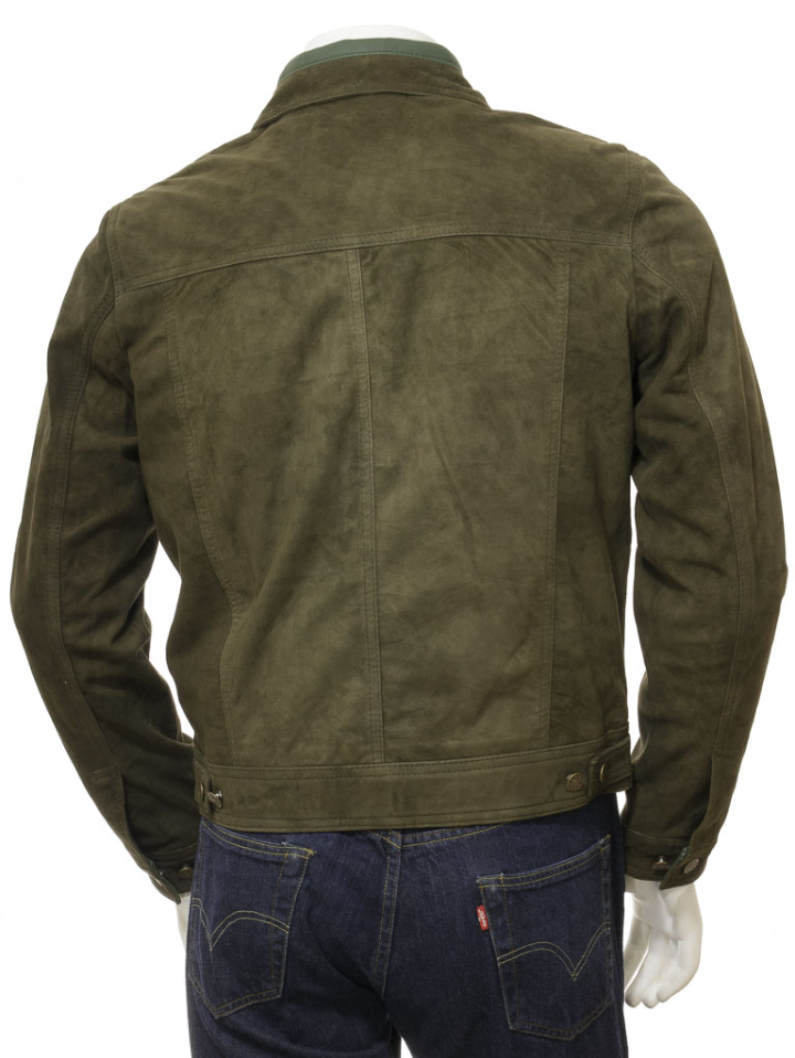 Men's Green Suede Leather Trucker Jacket