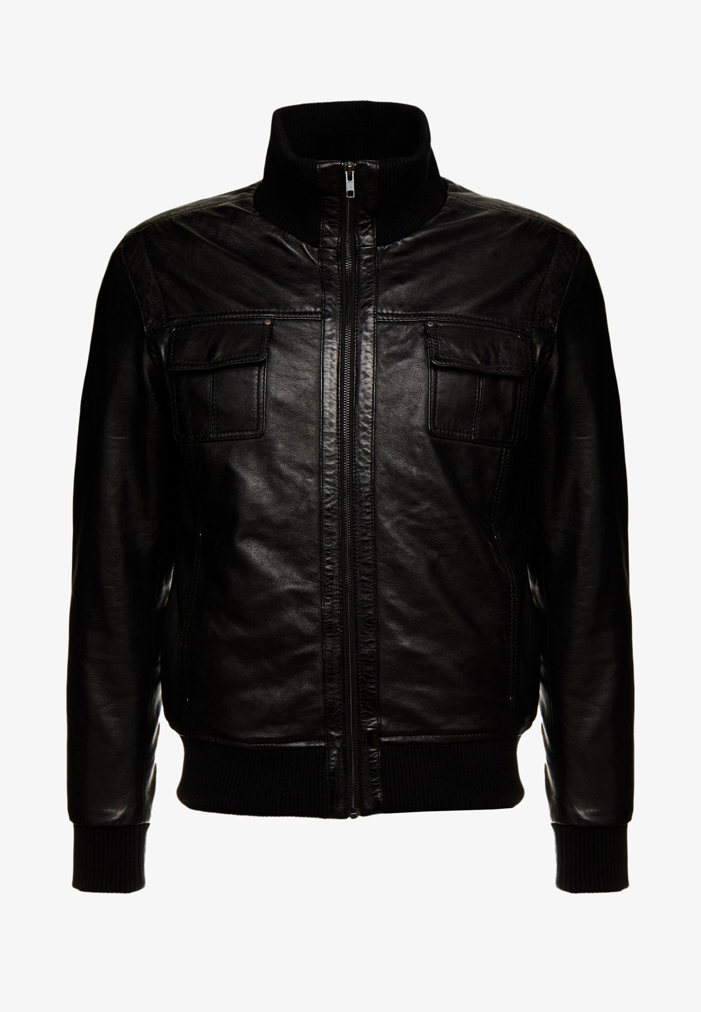 Men’s Black Leather Bomber Jacket