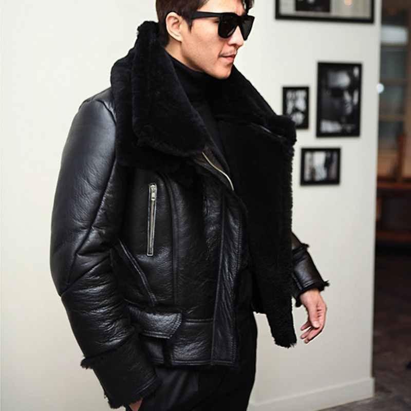 Men's Winter Wool Lamb B3 Bomber Jacket Fur Aviator Jacket