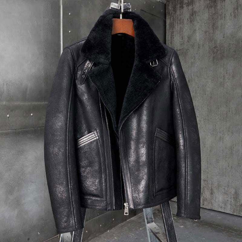 Men's B3 Leather Bomber Shearling Jacket Motorcycle Jacket