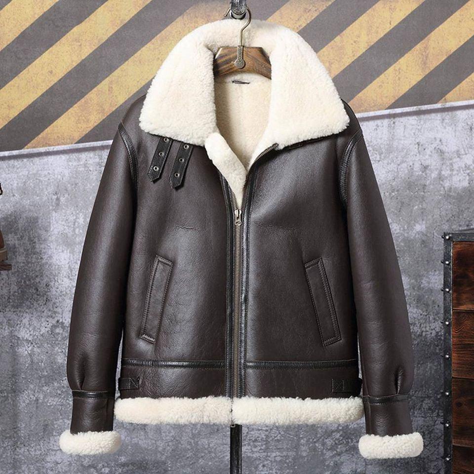 Men's Classic B3 Sheepskin Bomber Shearling Leather Jacket