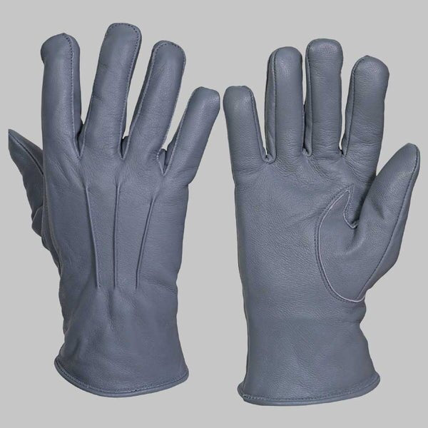 Grey Leather Glove with Faux Fur Lining