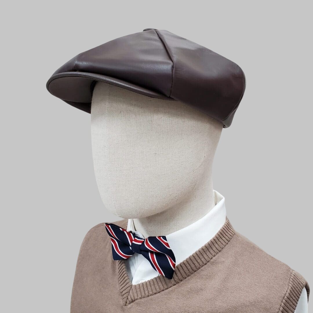 Men Dark Brown Cowhide Real Leather Newsboy Cap