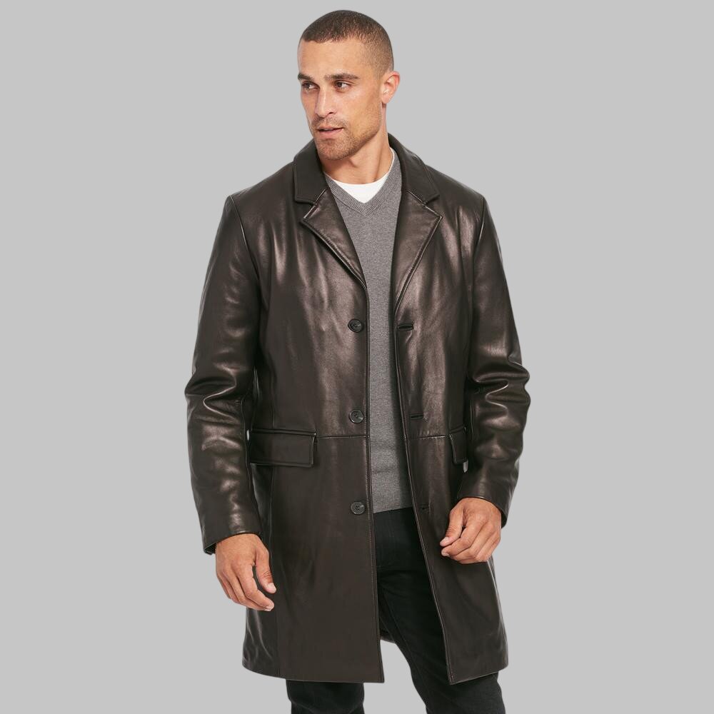 Men Stylish Black Leather Trench Coat