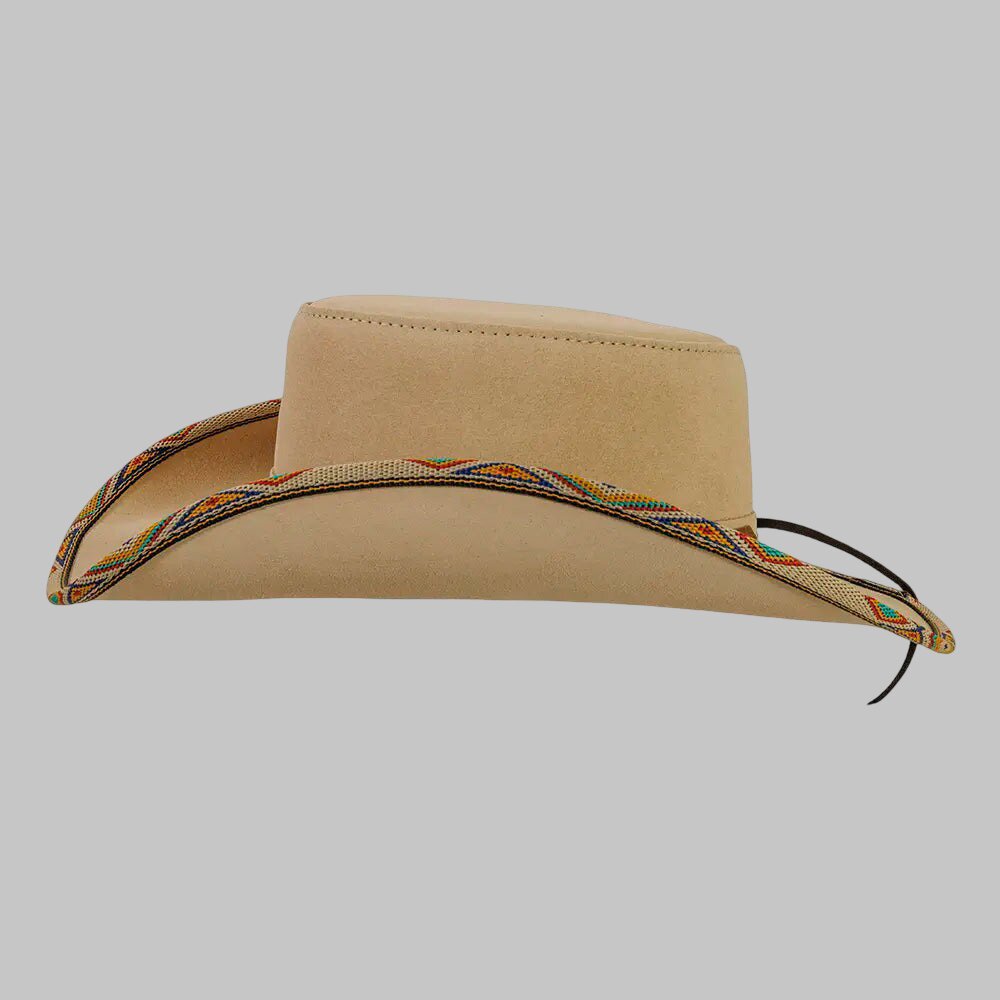 Men Beige Genuine Suede Leather Cowboy Hat