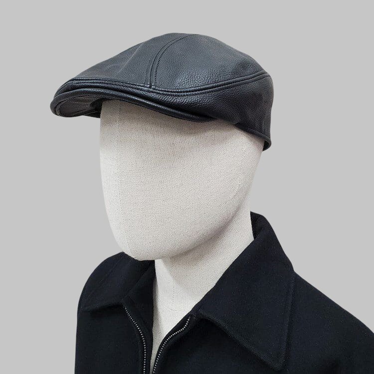 Men Black Real Leather Ivy Driver Cap