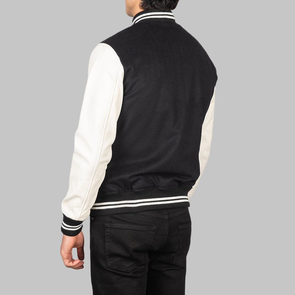 Men Black & White Hybrid Varsity Jacket
