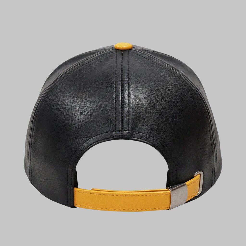 Men Black and Yellow Leather Baseball Cap