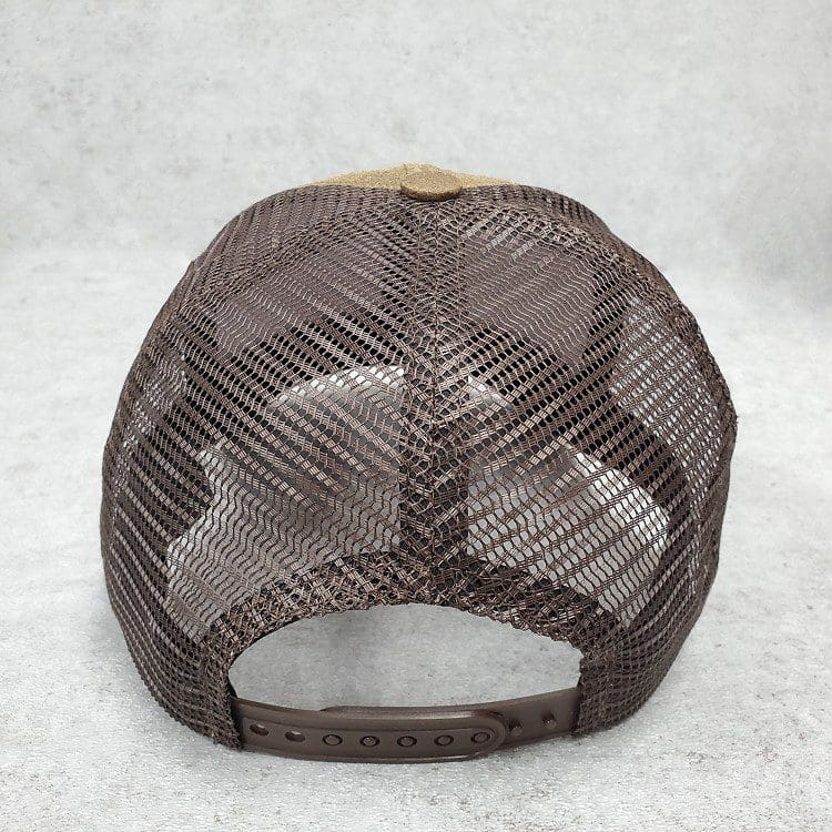 Men Brown Distressed Genuine Leather Mesh Trucker Cap