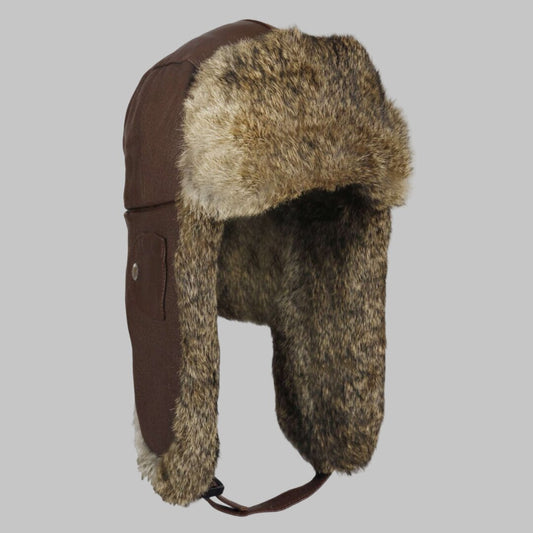 Men Brown Leather Trapper Hat