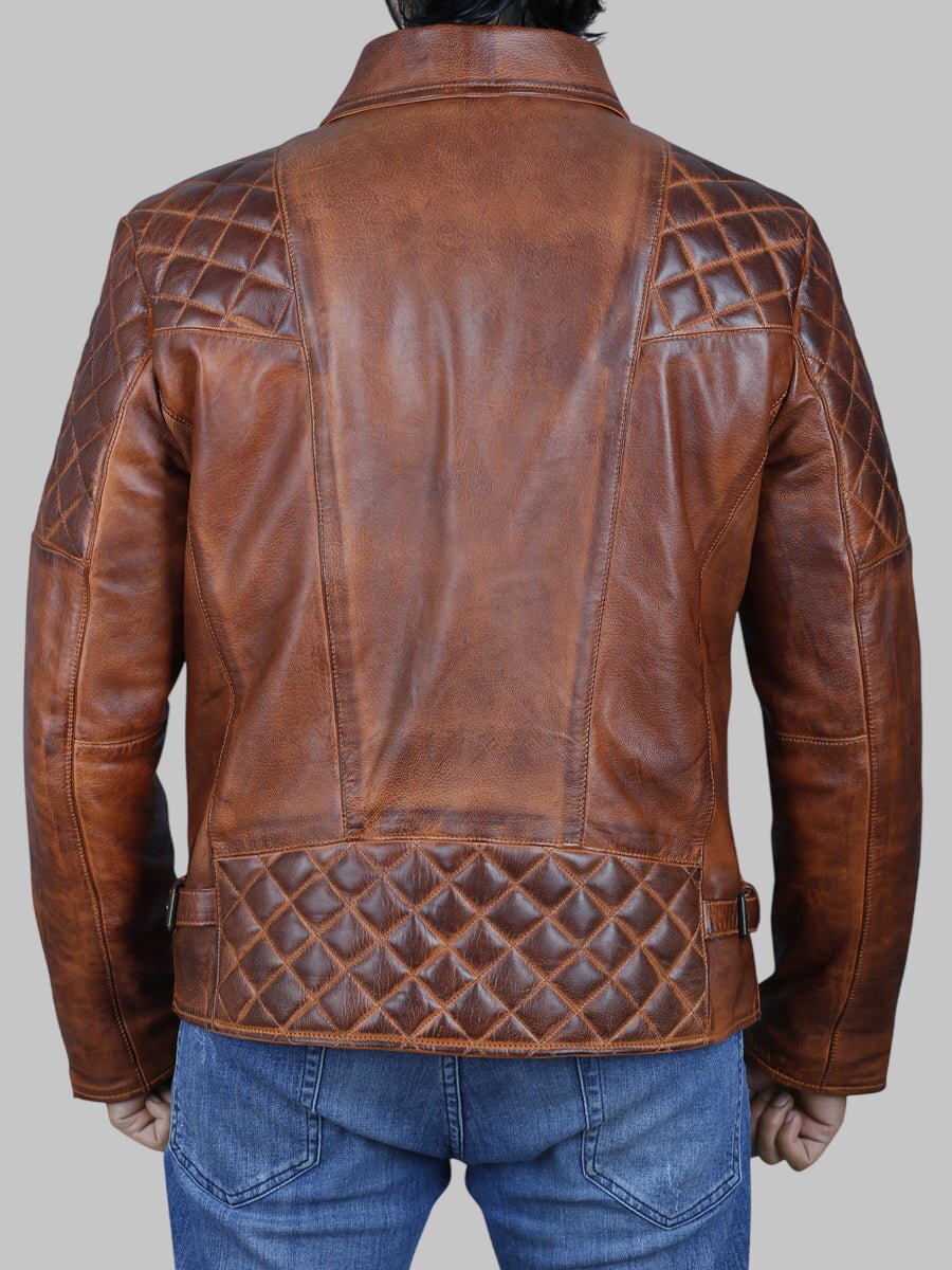 Men Brown Vintage Distressed Leather Biker Jacket