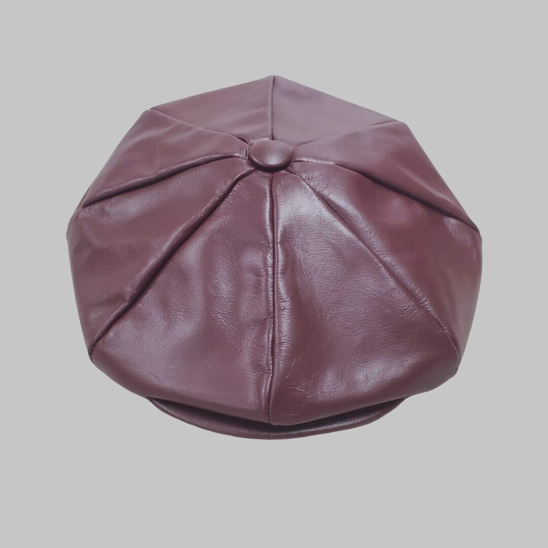 Men Burgundy Cowhide Real Leather Newsboy Cap