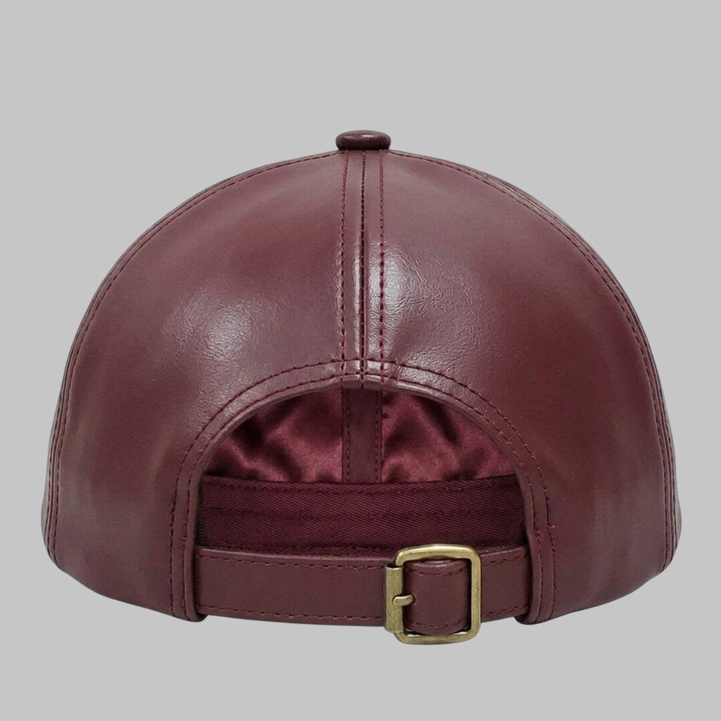 Men Burgundy Real Leather Baseball Cap