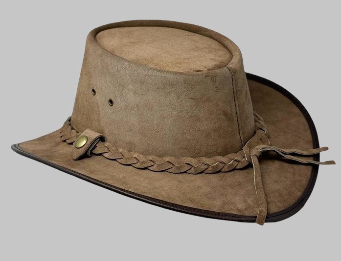Men Camel Brown Leather Outback Hat