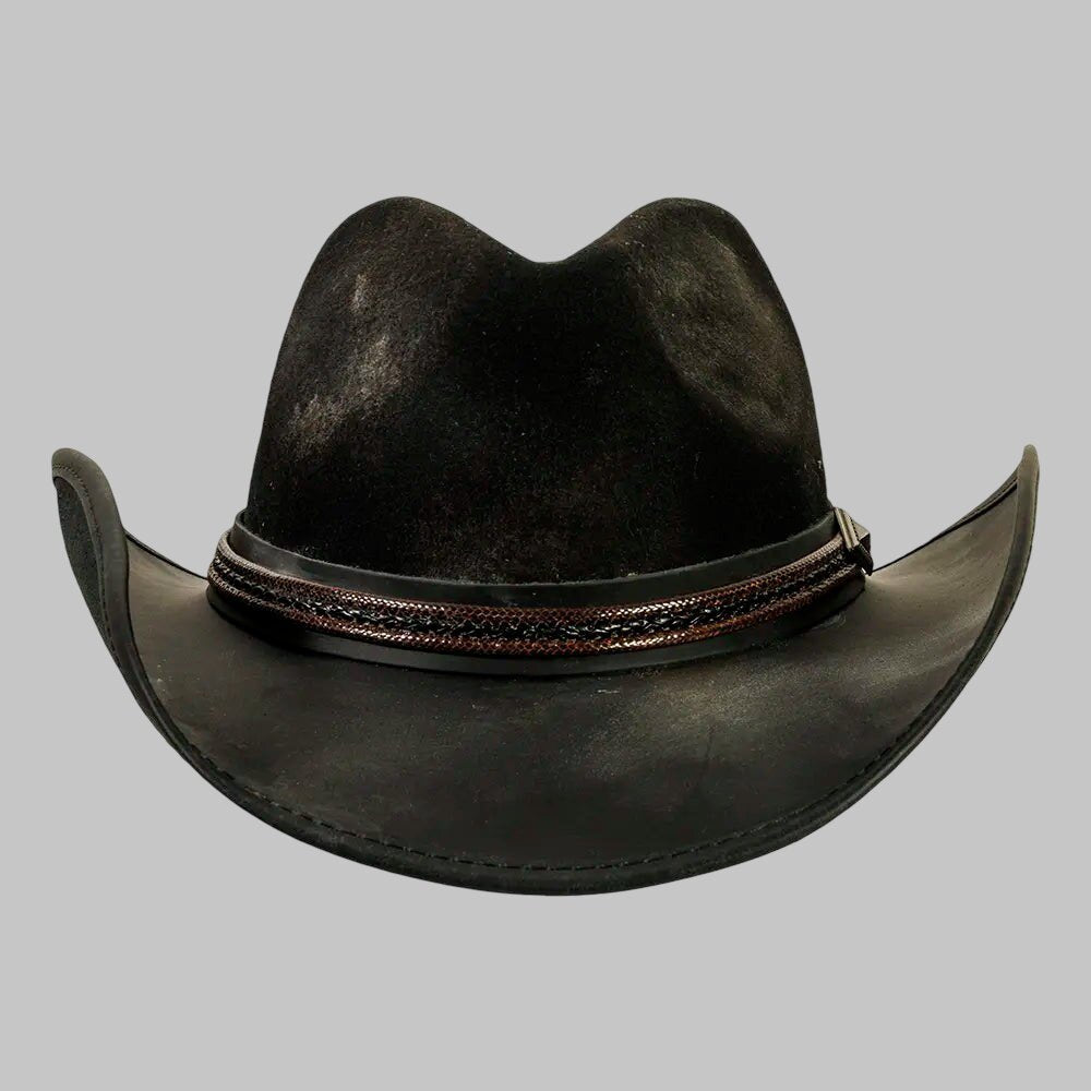 Men Classic Black Leather Cowboy Hat
