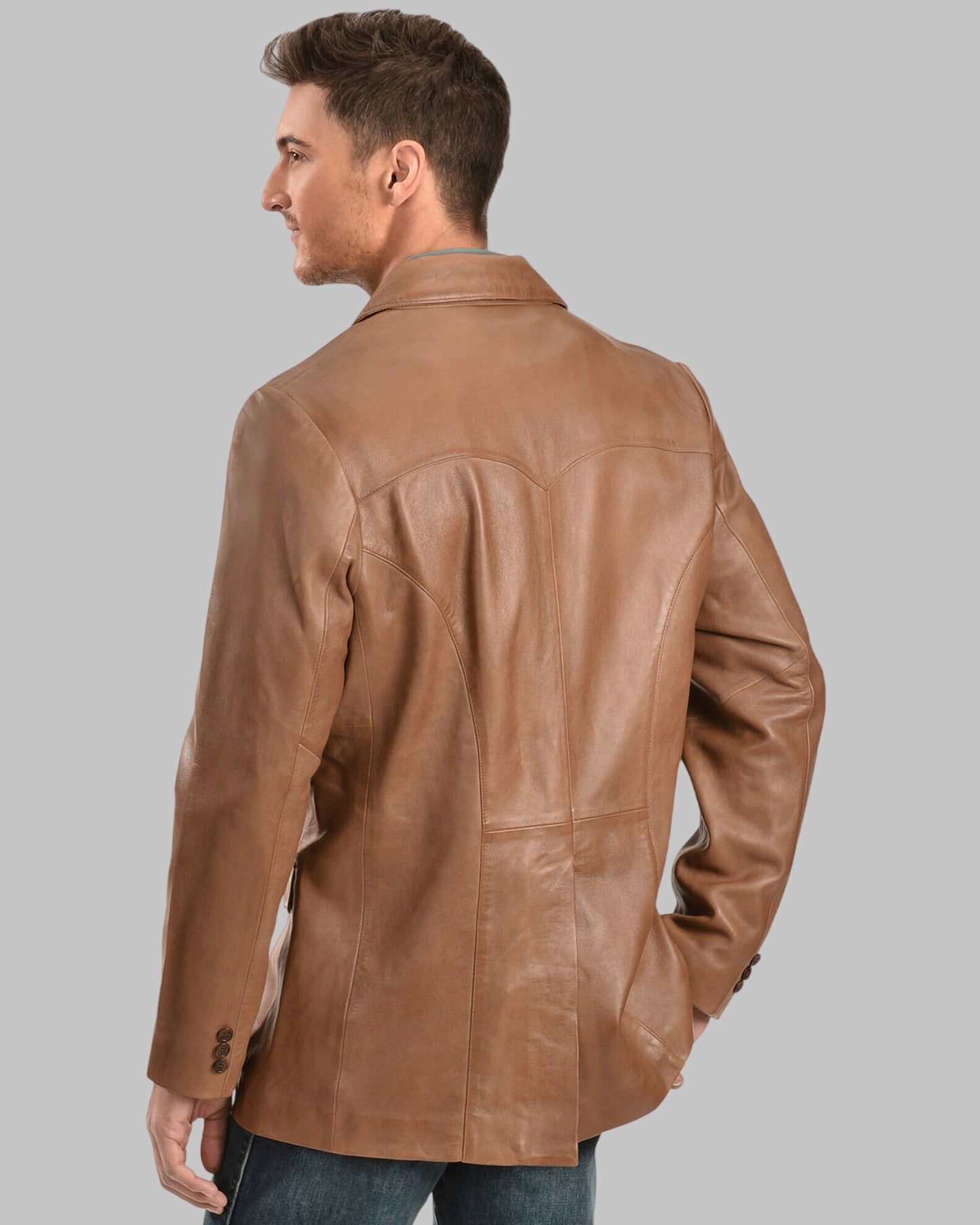 Men Classic Light Brown Leather Blazer