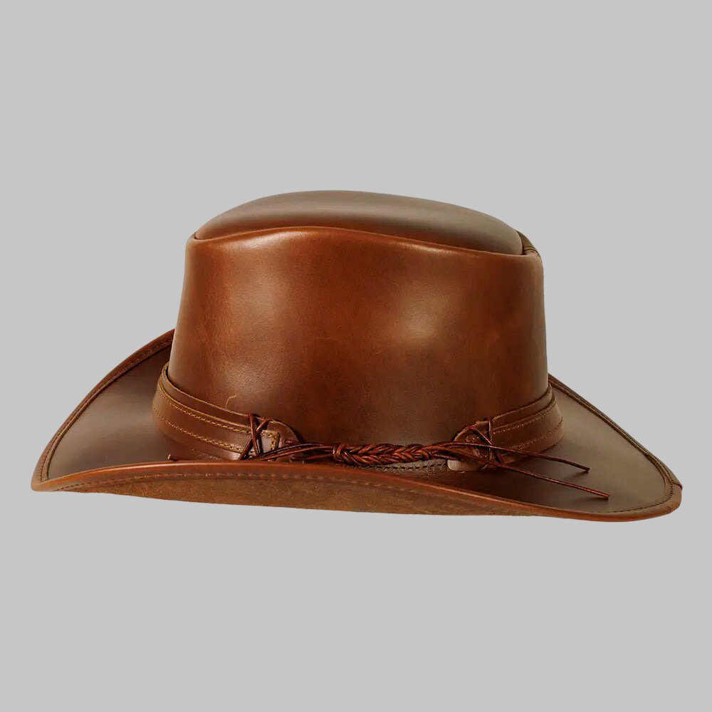 Men Dark Brown Leather Outback Cowboy Hat
