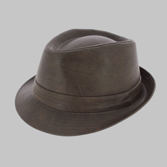 Men Dark Brown Leather Trilby Hat