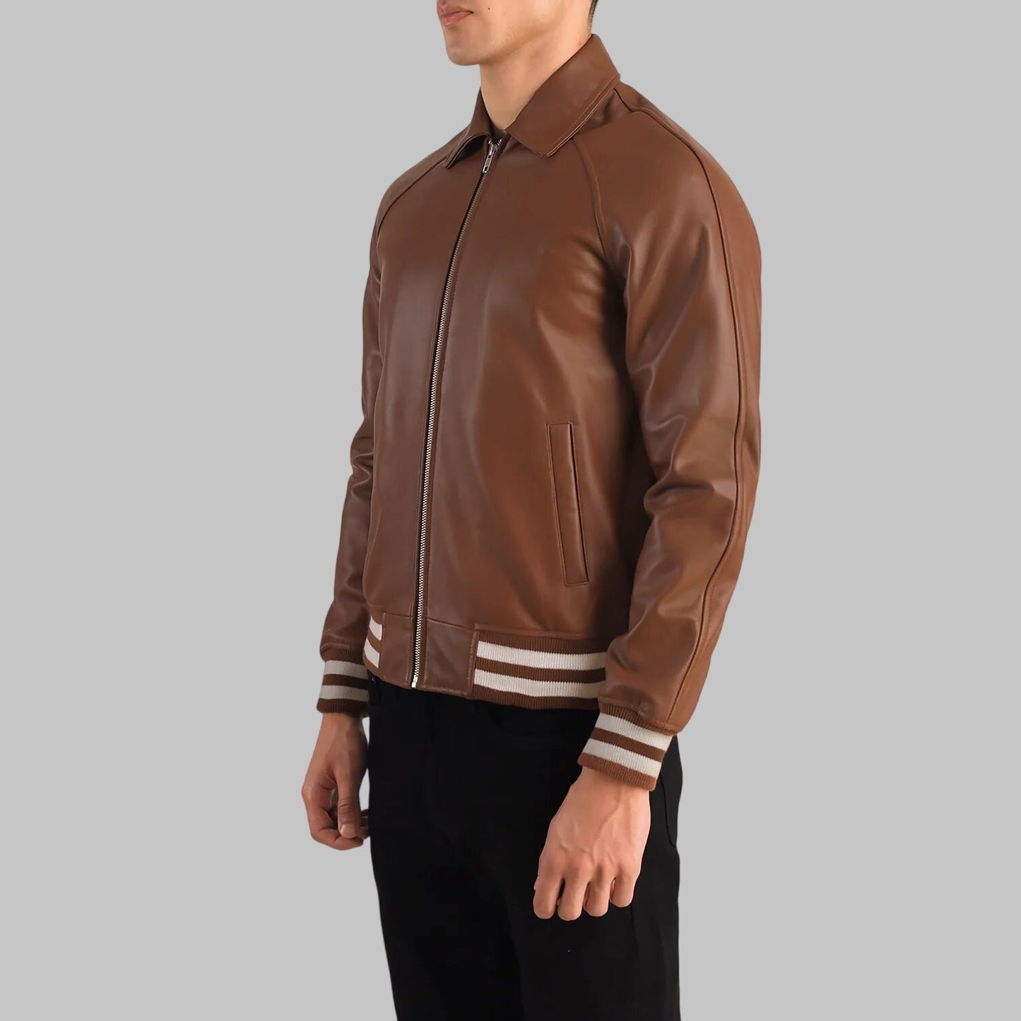 Men Dark Brown Leather Varsity Jacket