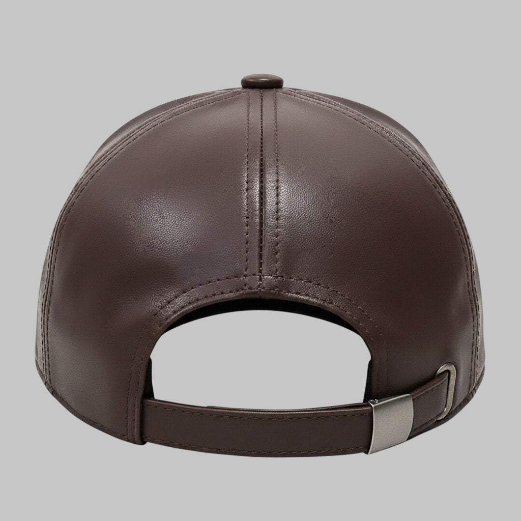 Men Dark Brown Real Leather Baseball Cap
