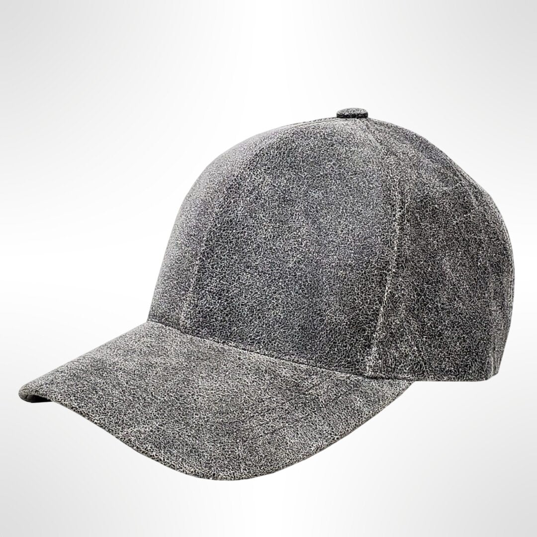 Men Distressed Black Real Leather Baseball Cap
