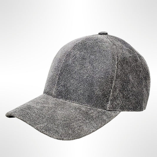 Men Distressed Black Real Leather Baseball Cap